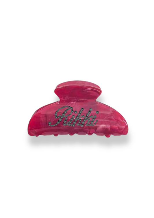 red hair claw clip with personalized content on it