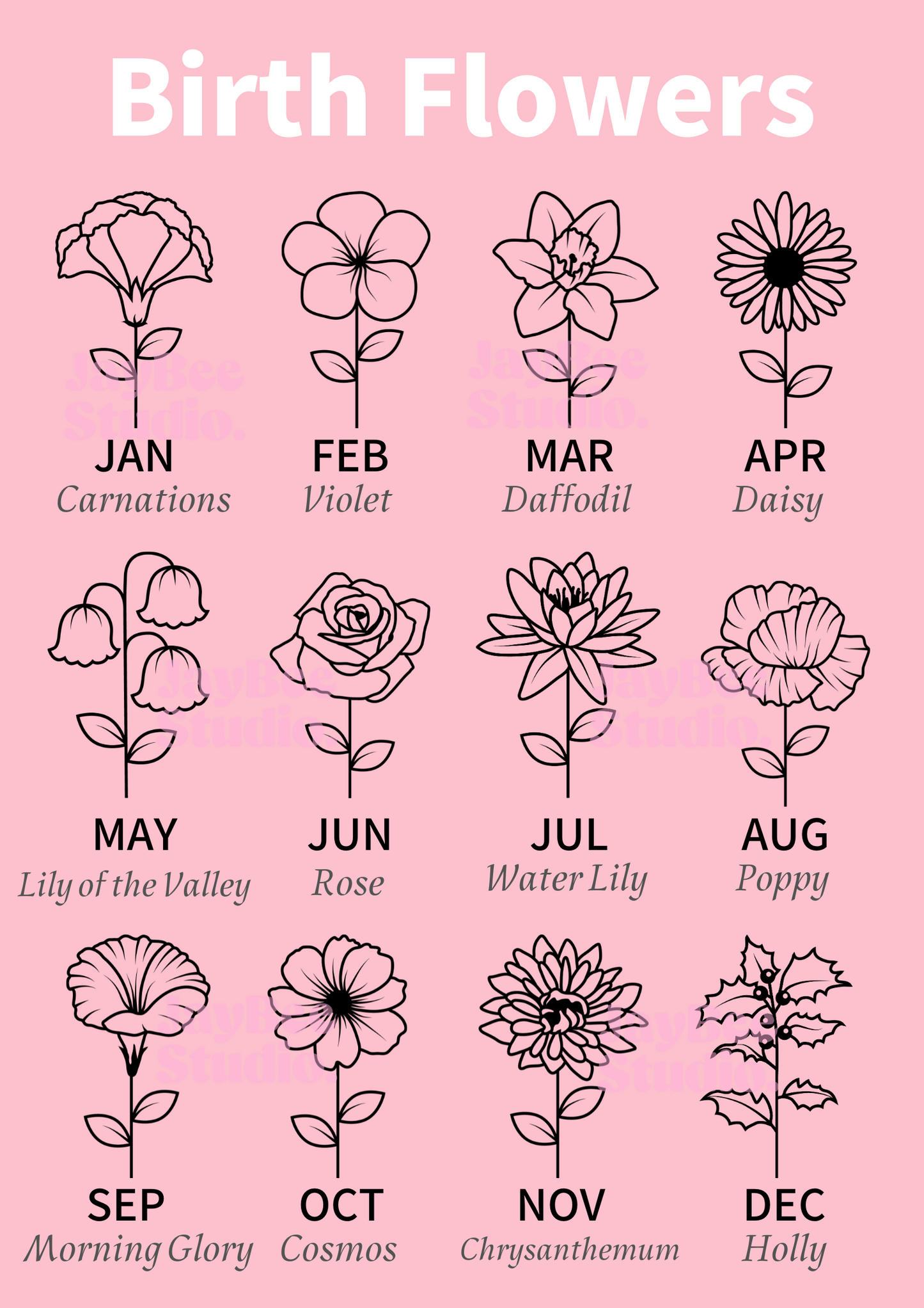 Birth Flower Name Hair Claw Clip