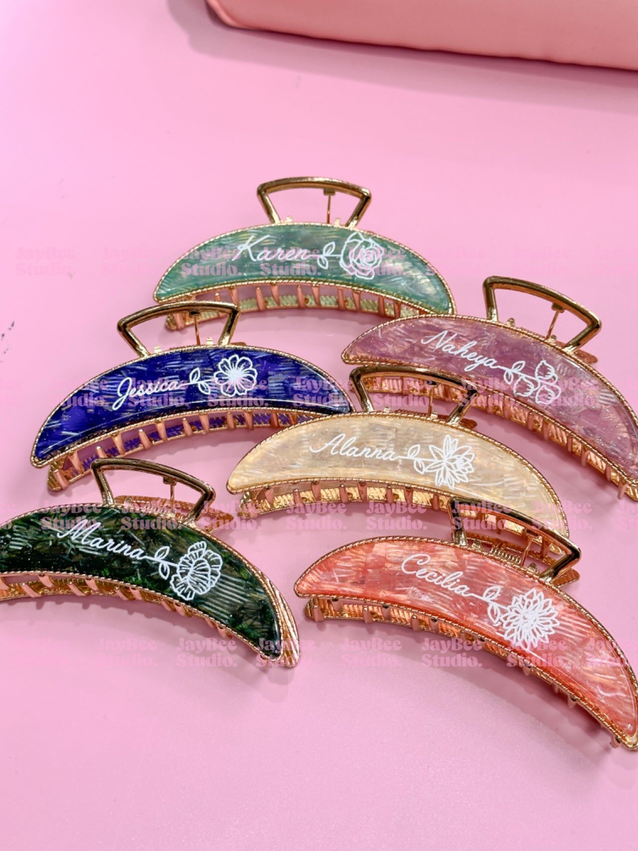 Birth Flower Name Hair Claw Clip